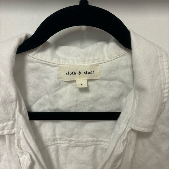 Anthropologie Cloth & Stone Wrap-Front White LinenCrop Top Small - Picture 4 of 8